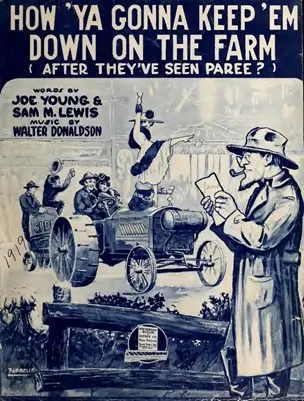 Poster for the musical How 'ya gonna keep 'em down on the farm (after they've seen Paree?