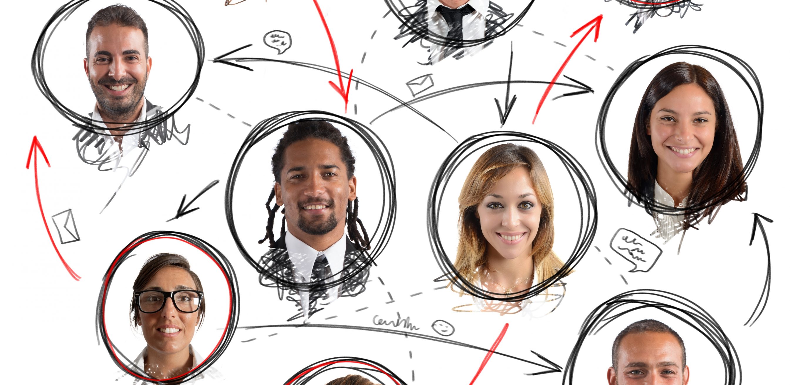pictures of people and the connections between them forming a network