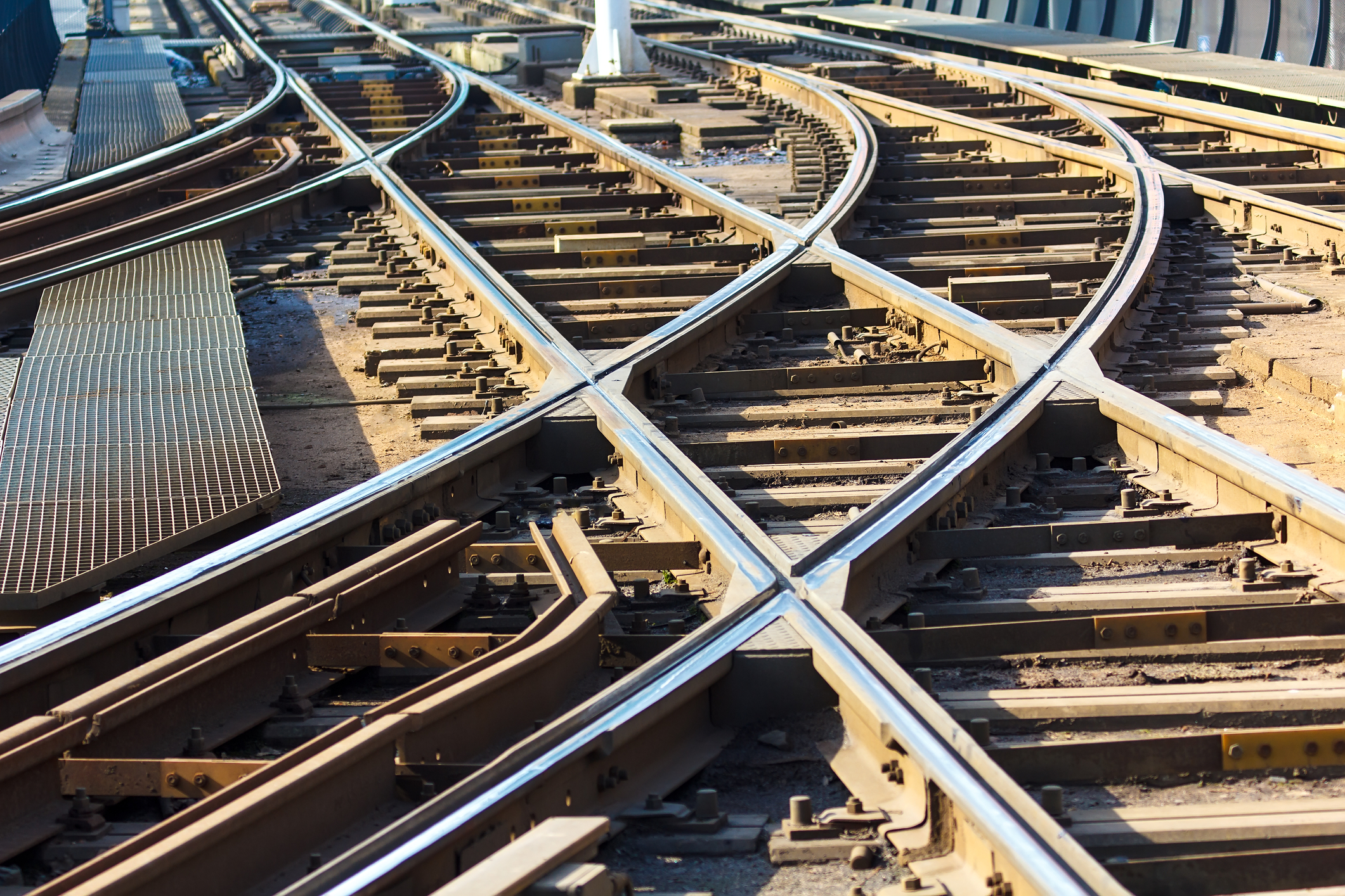 Railway tracks crossing at a junction